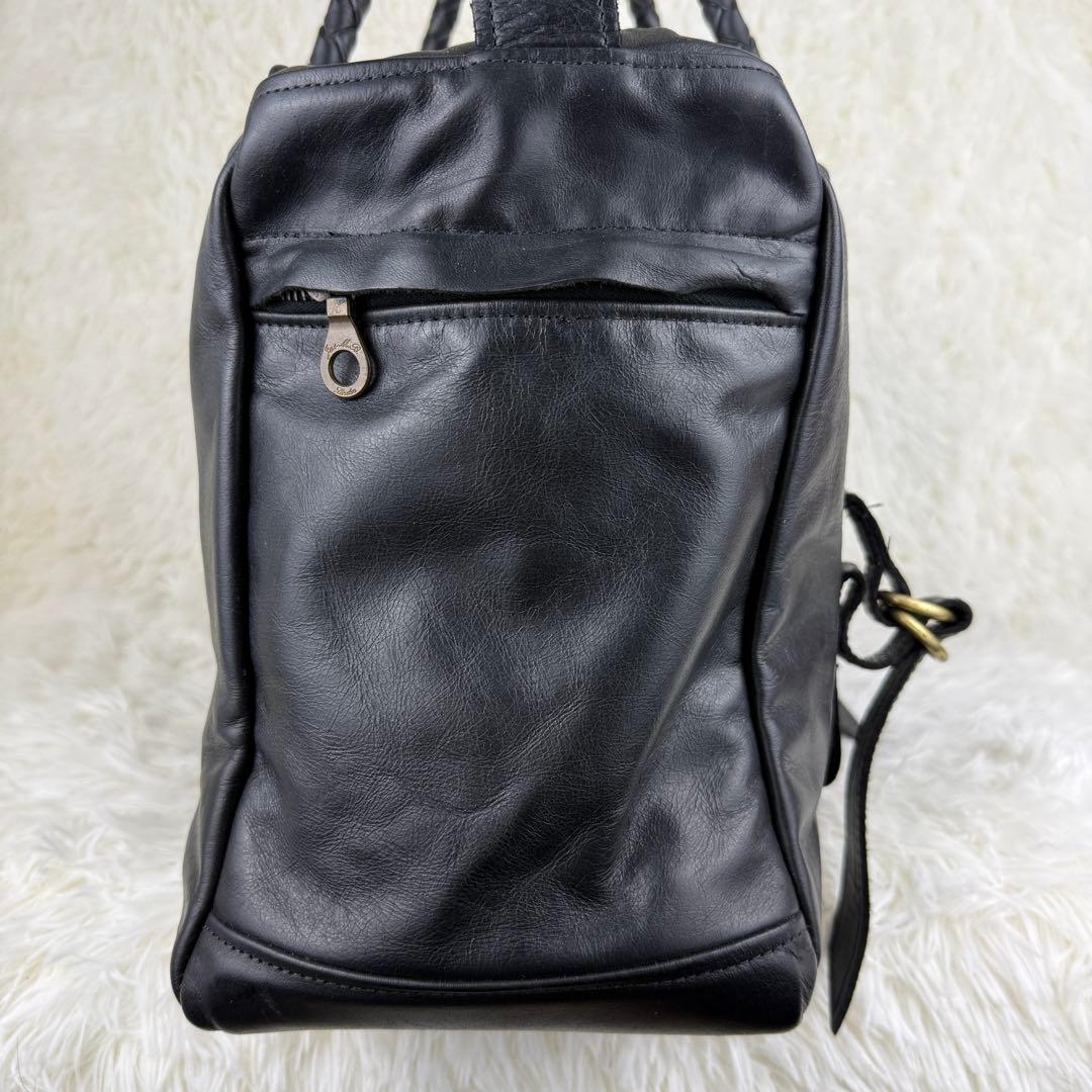 【美品】ジャスエムビー バッグ ボストン レザー ブラック イントレチャート
