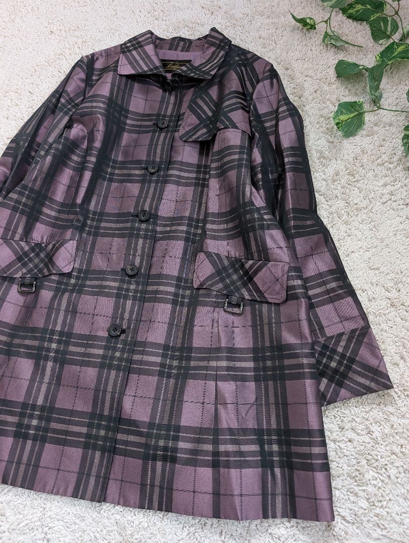 美品【大きいサイズ】レリアン チェック柄コート 13 シルク混