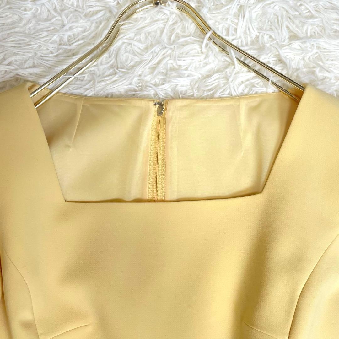 美品✨️ルネ ひざ丈ワンピース フレアワンピース パール ロゴ イエロー 34