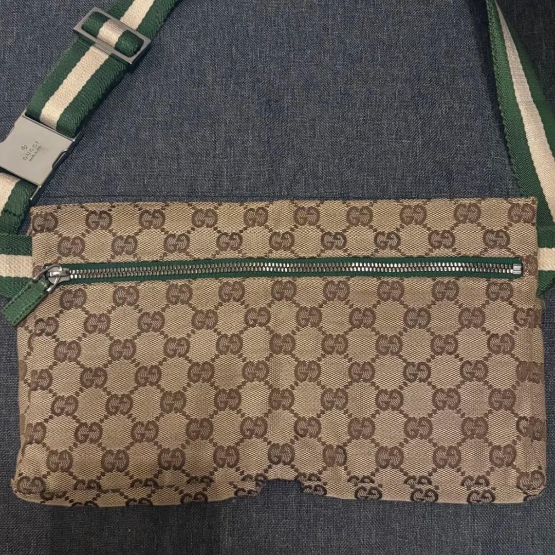 Gucci GGキャンバス　シェリーライン　ウエストバッグ　グリーン