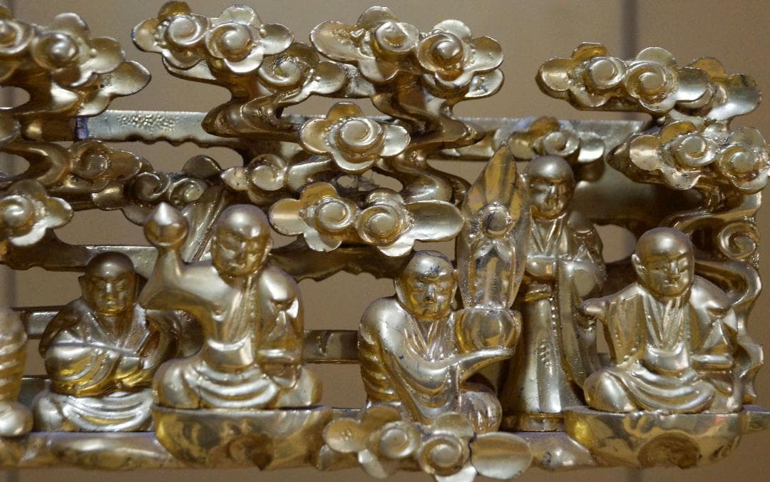 専用大正期 木製透かし彫り『龍羅漢図』金箔塗り 欄間飾り木彫欄間 仏壇飾