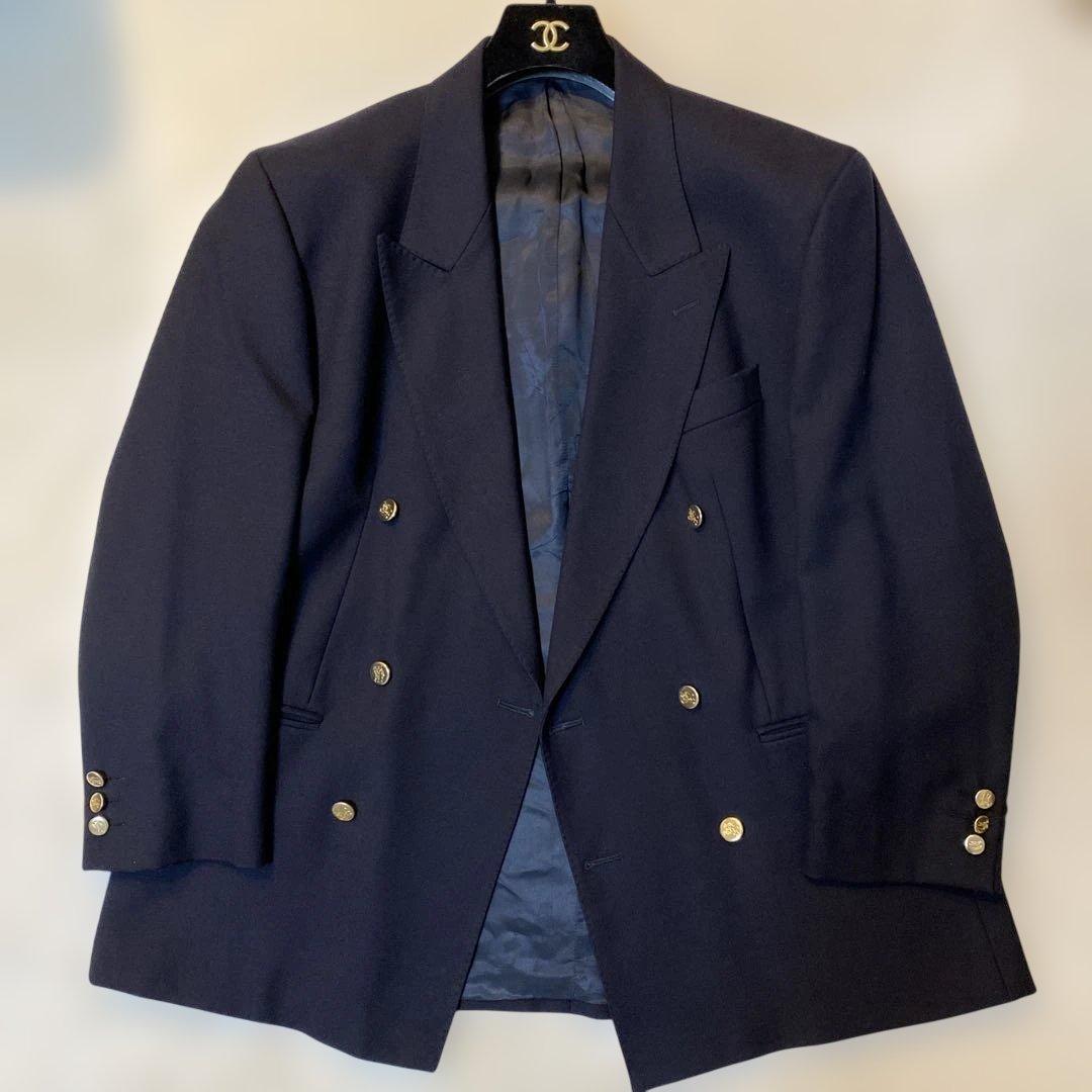 【極美品】Burberry’s　英国製　大きい　紺ブレ　金ボタン　ダブル　50S
