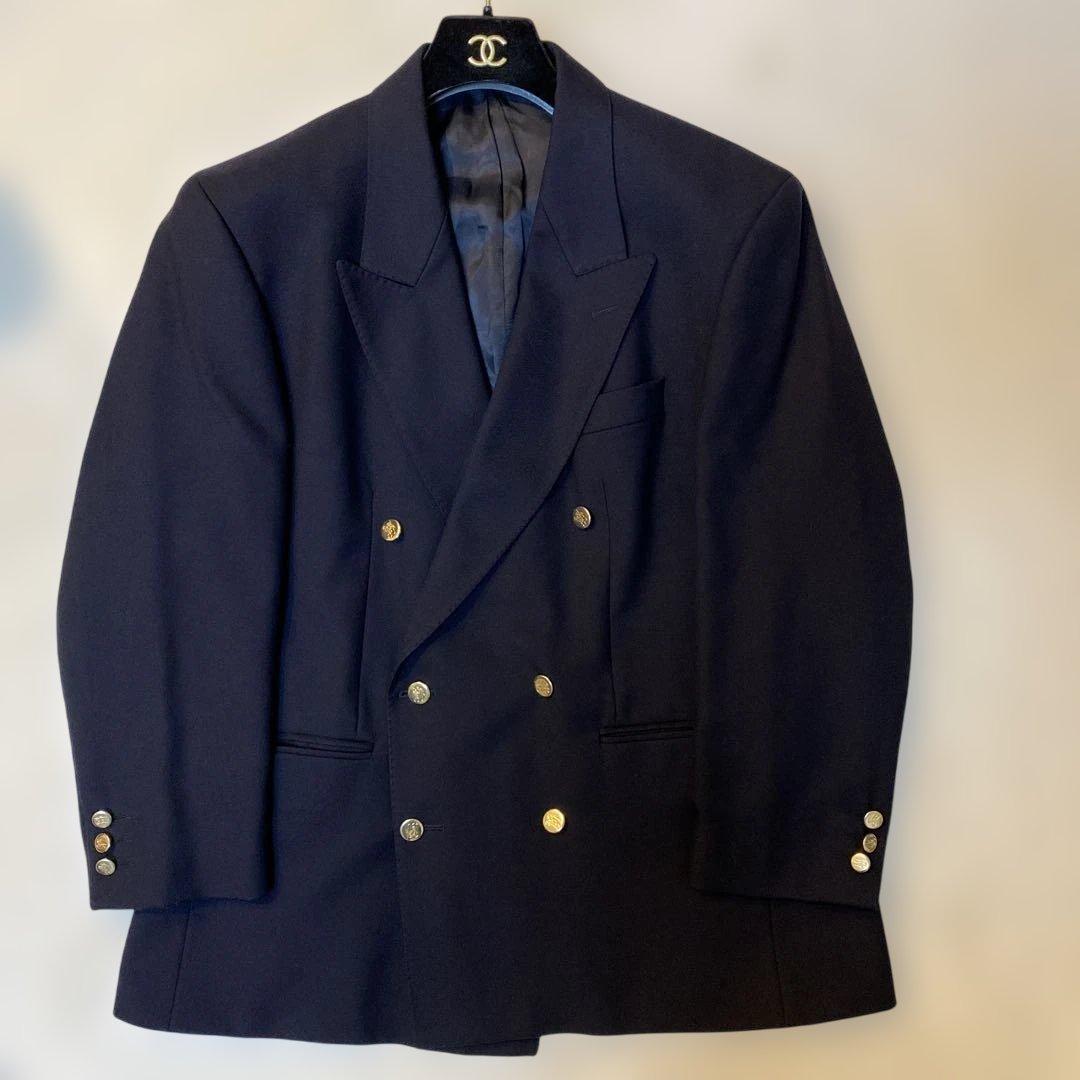 【極美品】Burberry’s　英国製　大きい　紺ブレ　金ボタン　ダブル　50S