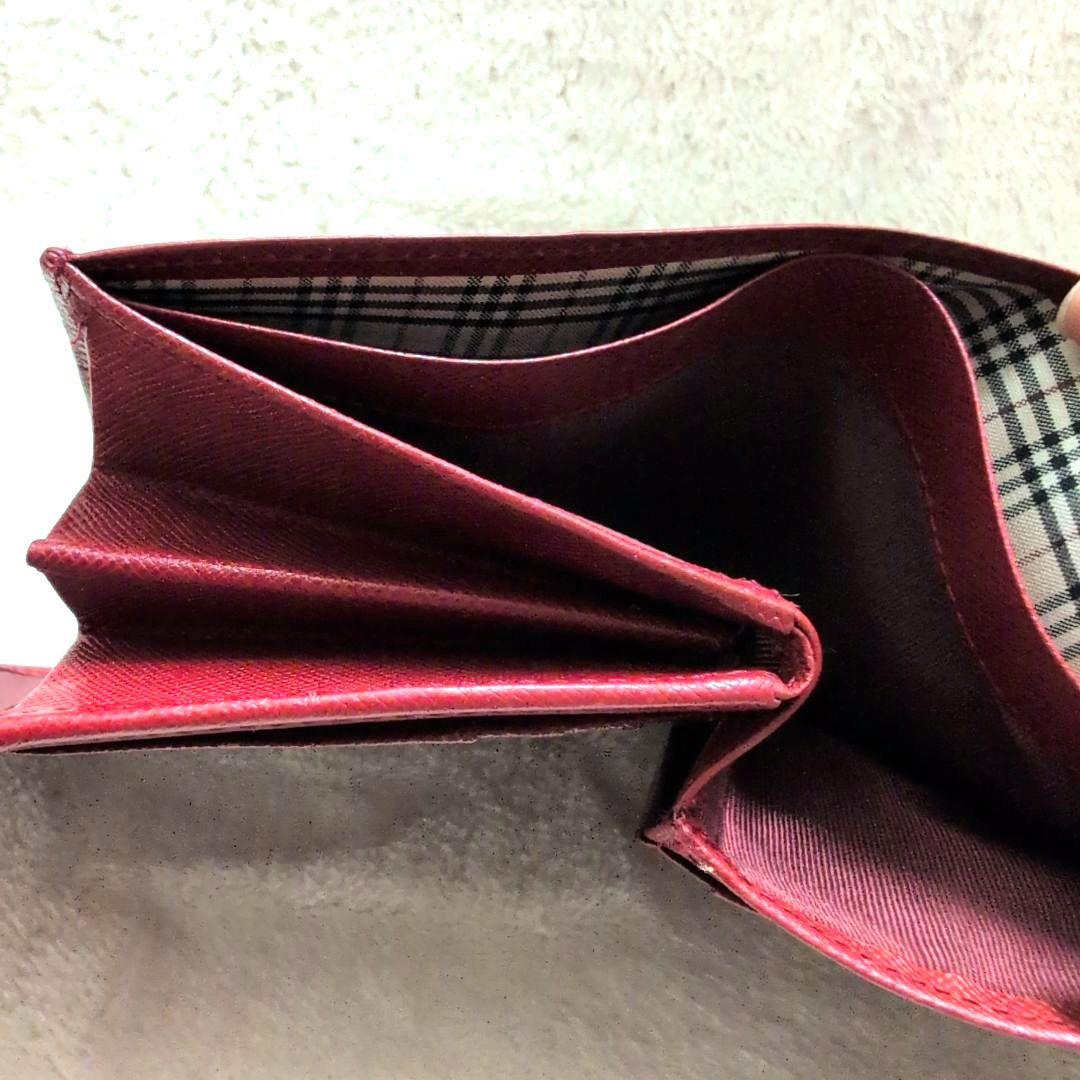 バーバリー　Wホック 折り財布 レザー　レッド　ノバチェック
