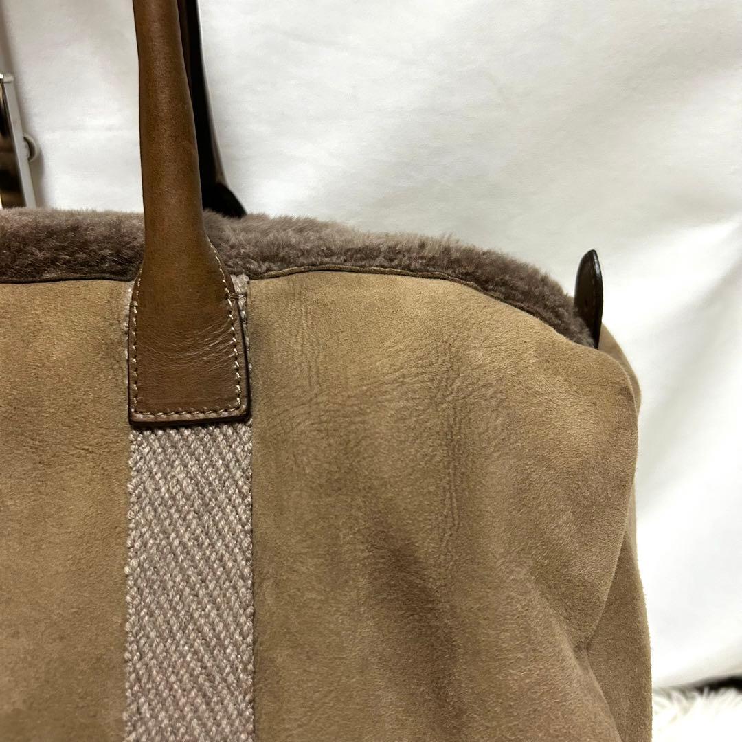 極美品 ブルネロクチネリ　ムートン　ボストンバッグ　バッグインバック付　ブラウン