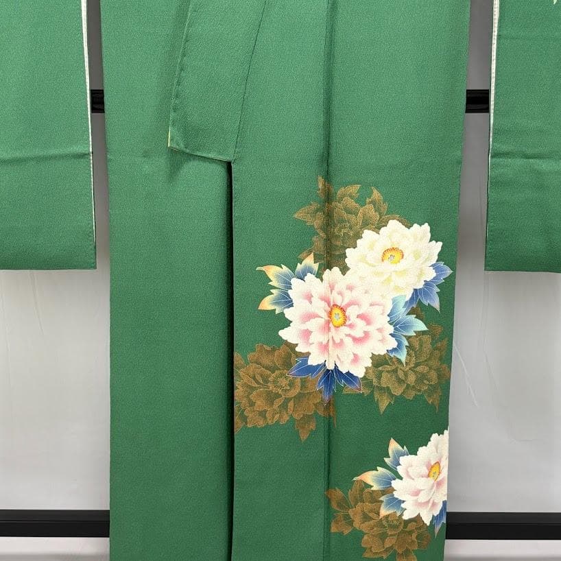 ゆりのはな　本振袖　京友禅　金彩友禅　ボカシ　紋ちりめん　緑色系　正絹　L501