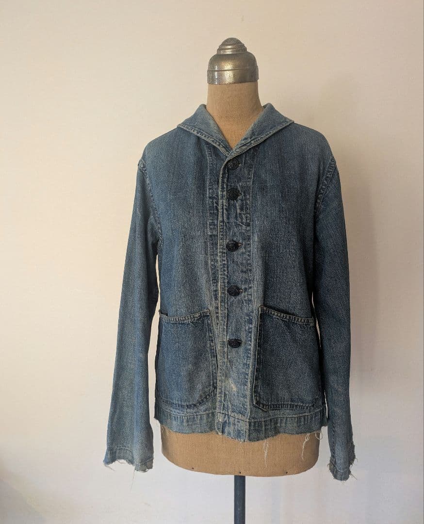 40's us navyショールカラー カバーオール ヘチマ襟 A