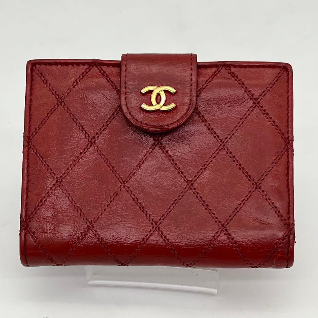 CHANEL 二つ折り財布 ビコローレ ココマーク ゴールド金具 がま口 レザー