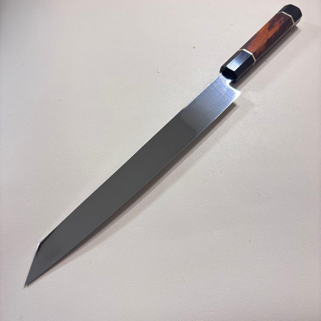 270mm 切付柳刃包丁 鏡面　天然木八角柄 刺身包丁 「全鋼」'ᘲ