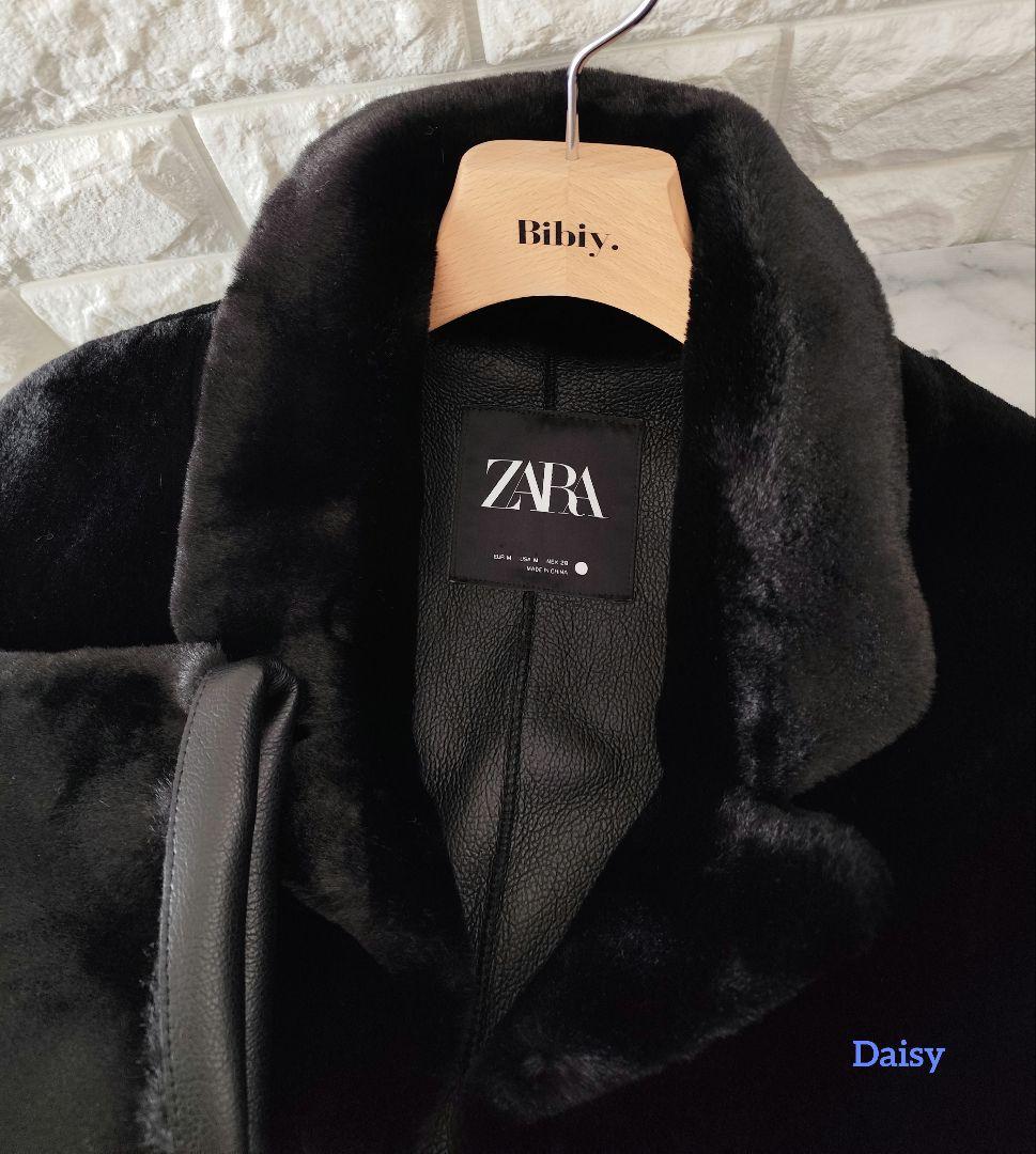 新品ザラZARA✨ファー ロングコート ブラック 黒M ファーコート ボアコート