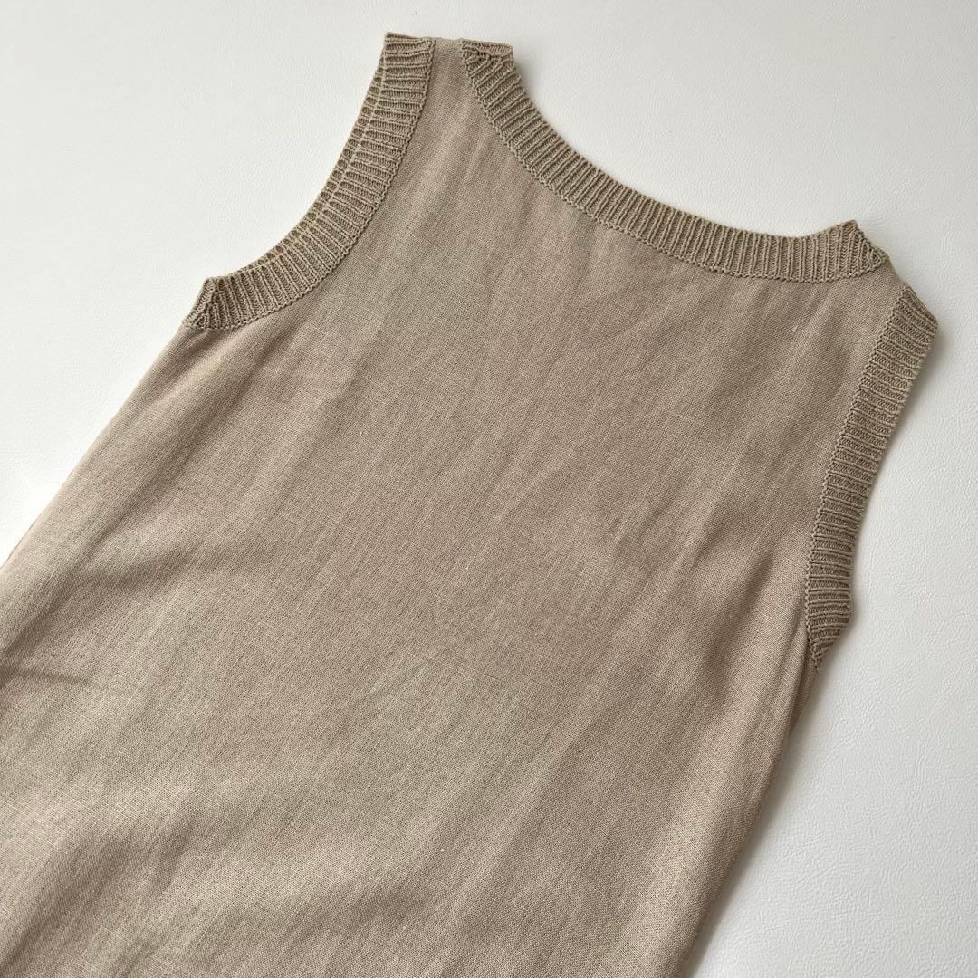 美品　Foxey フォクシー　ニットワンピース　リネン　ロゴプレート　40