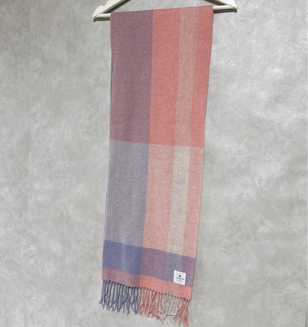 美品 LANVIN en Bleu カシミヤ100 チェックマフラー