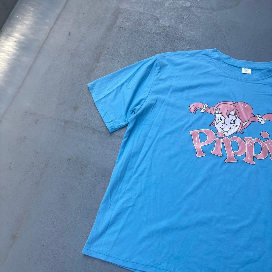 00s Pippi プリントデザイン　水色　半袖　tシャツ　カットソー　メンズ