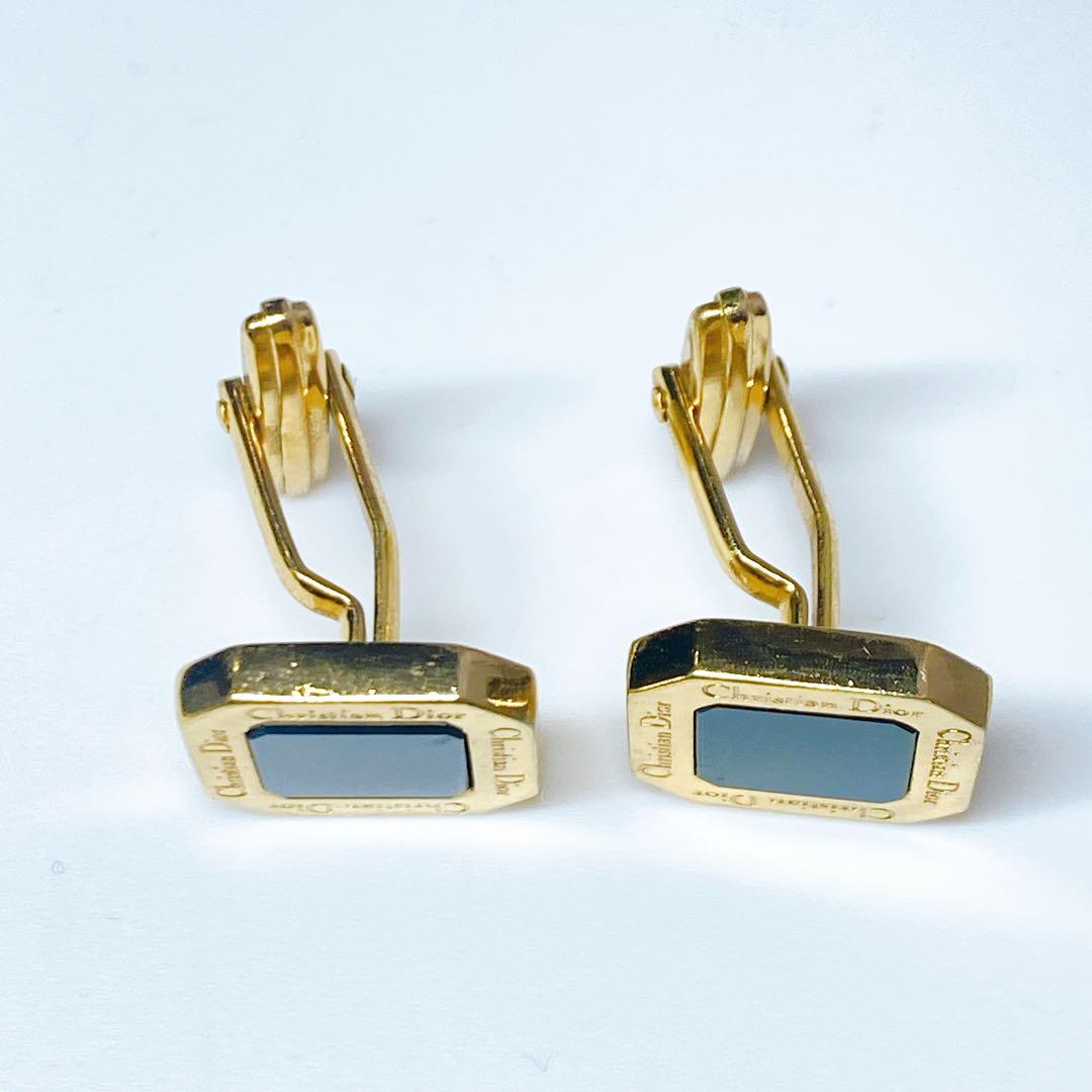 美品 Dior カフリンクス カフス カフボタン ロゴ ゴールド ブラック