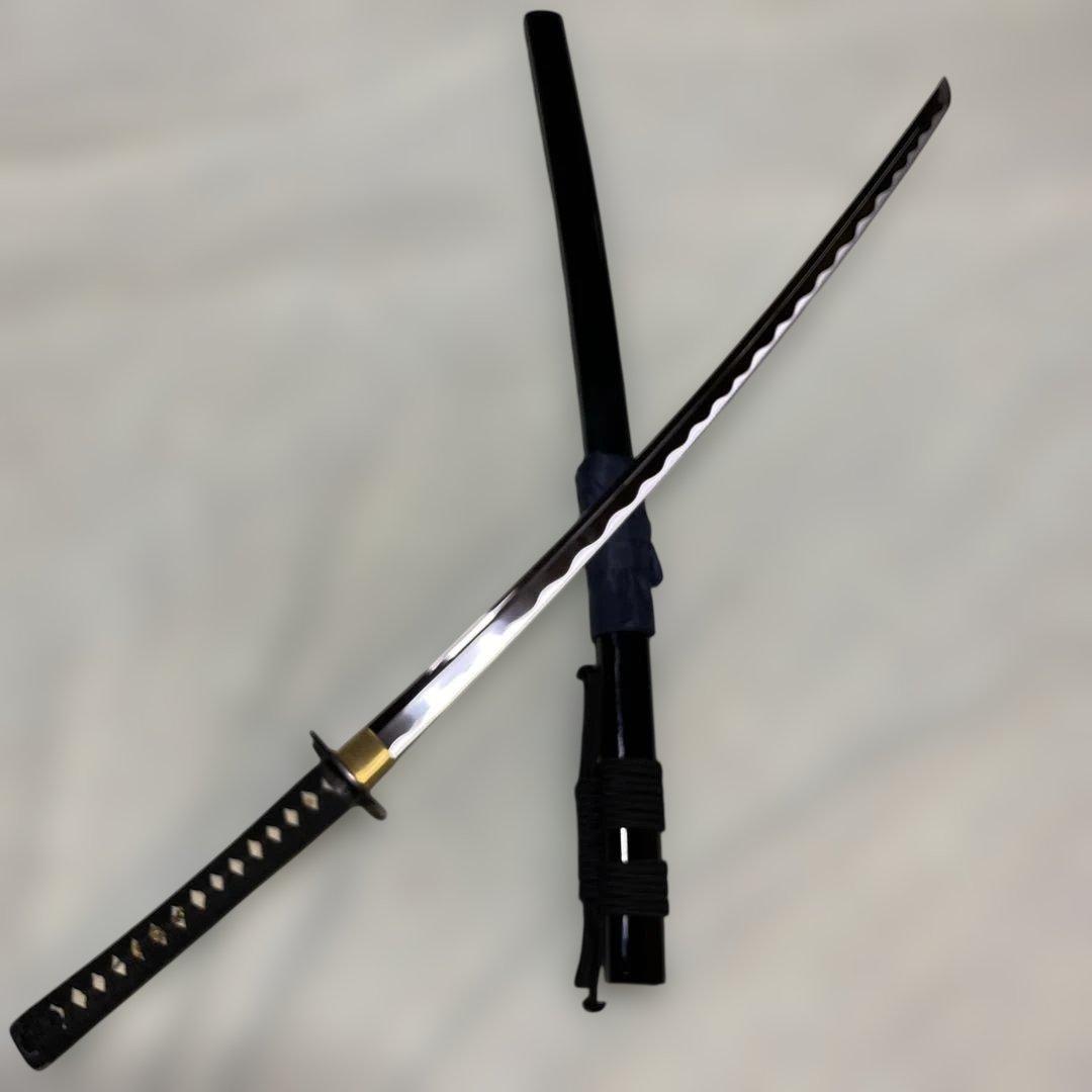 高級本格派居合刀(刀袋付) 黒柄 角丸鉄鍔 黒呂鞘
