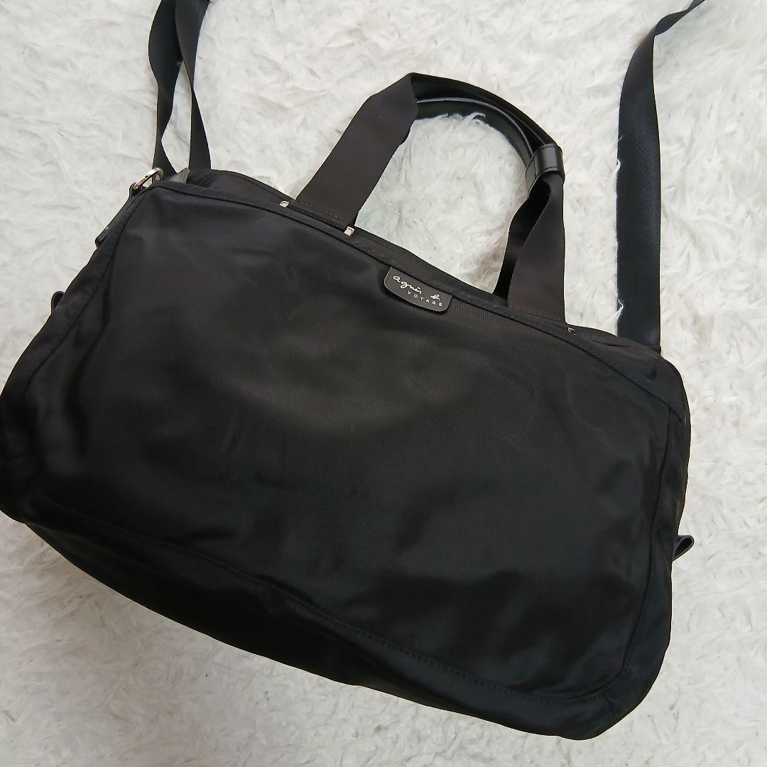 【美品】【agnesb.】２WAYナイロン×レザー　ショルダーミニボストンバッグ