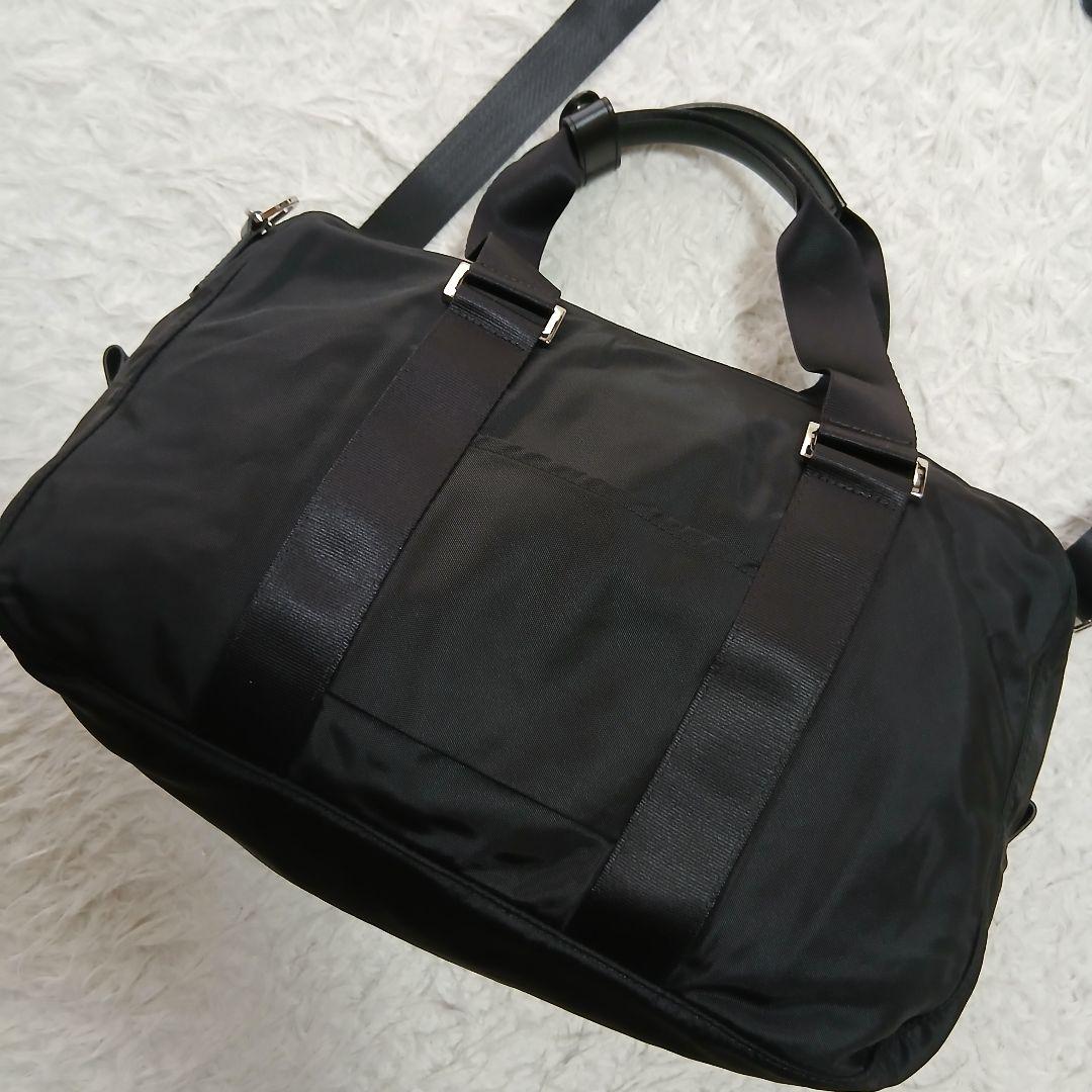 【美品】【agnesb.】２WAYナイロン×レザー　ショルダーミニボストンバッグ
