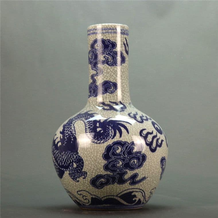 北宋官窯青花竜紋天球瓶  景徳鎮 陶磁器 装飾品 工芸品美術品 置物