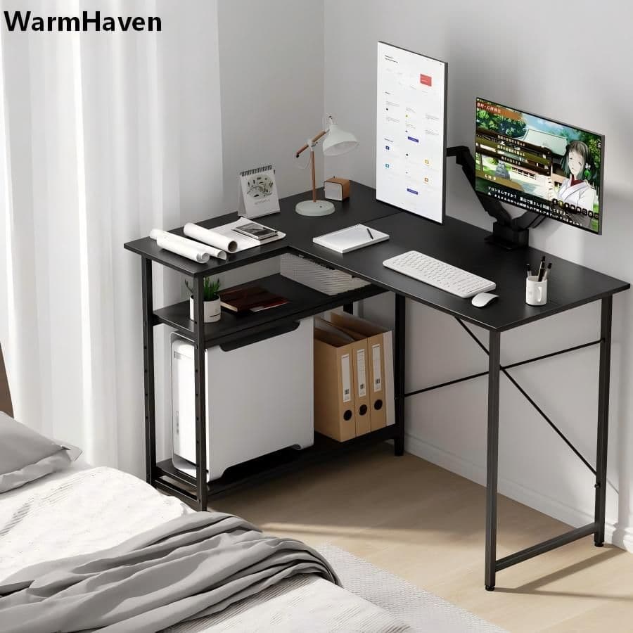ブラックL字デスク110cm、可動棚2枚、組立簡単！