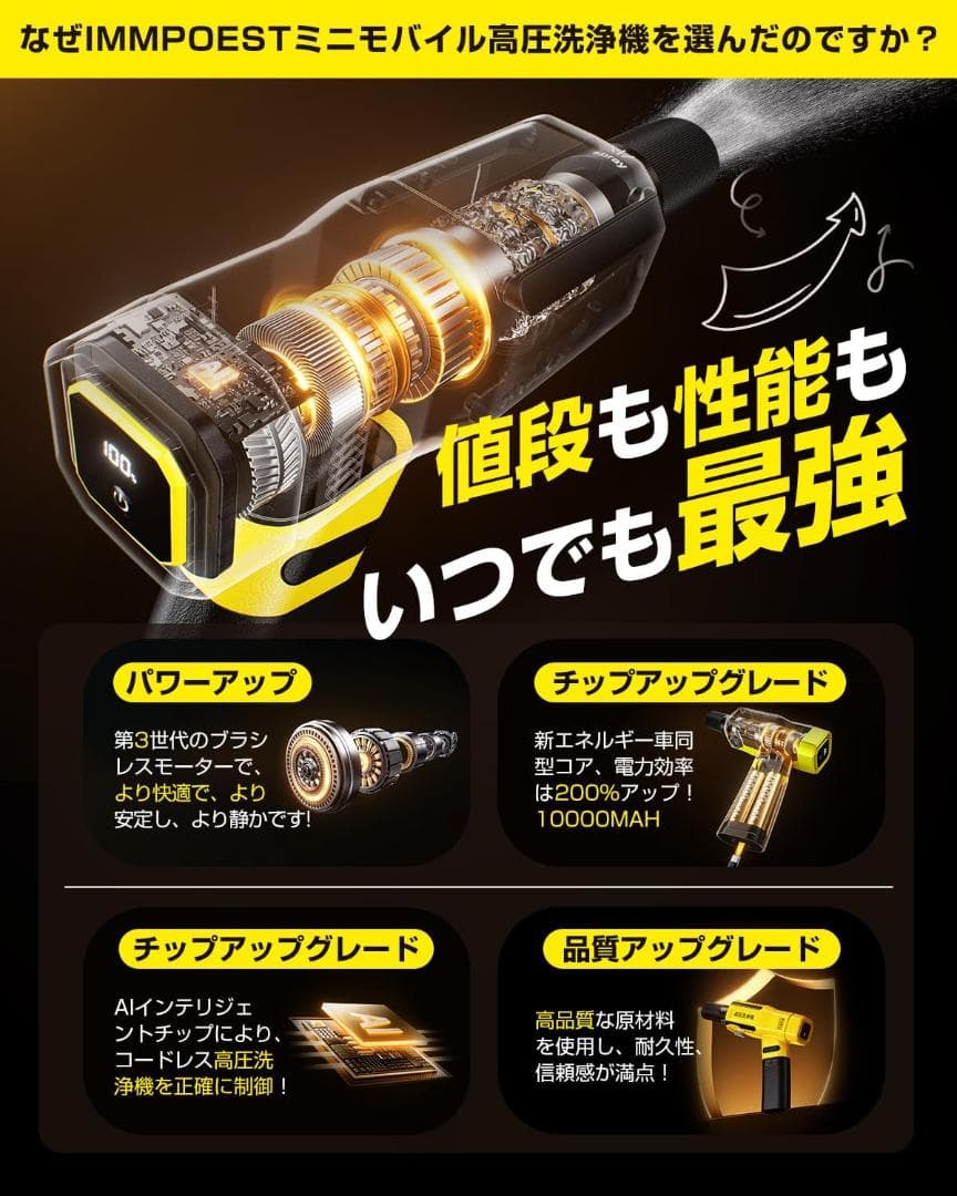 高圧洗浄機 コードレス 850W自吸式 高圧洗浄機 家庭用3段階 6in1ノズル