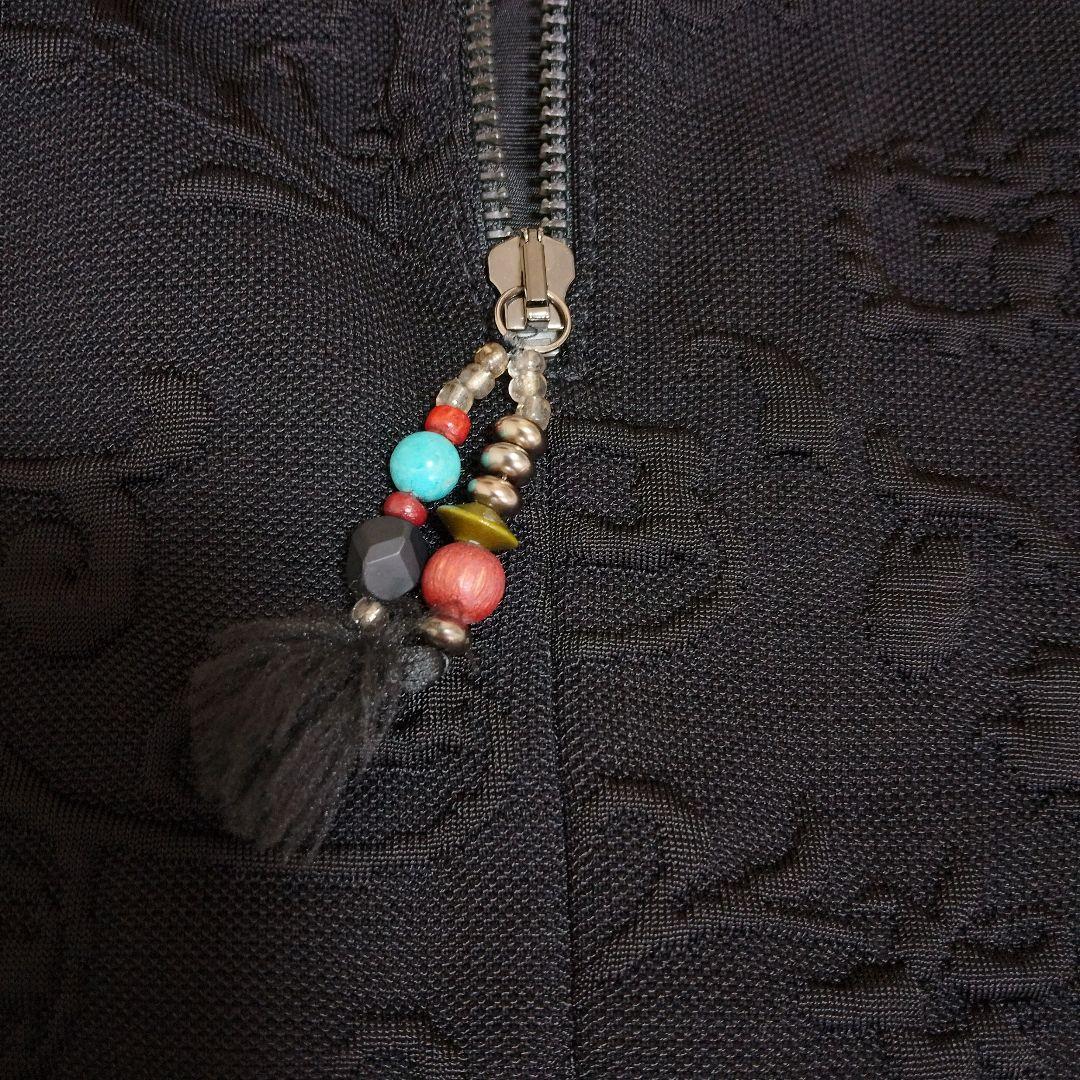 【美品】ETRO エトロ　ワンピース　ひざ丈　刺繍　黒　ハーフジップ　装飾XXL