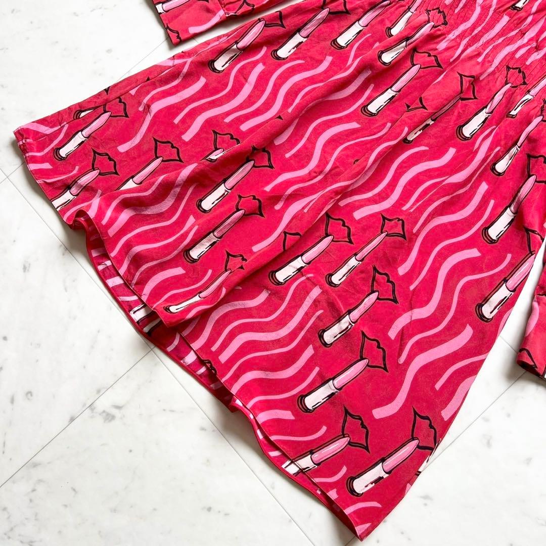 VALENTINO シルク リップ柄 アート ウエストギャザーワンピース