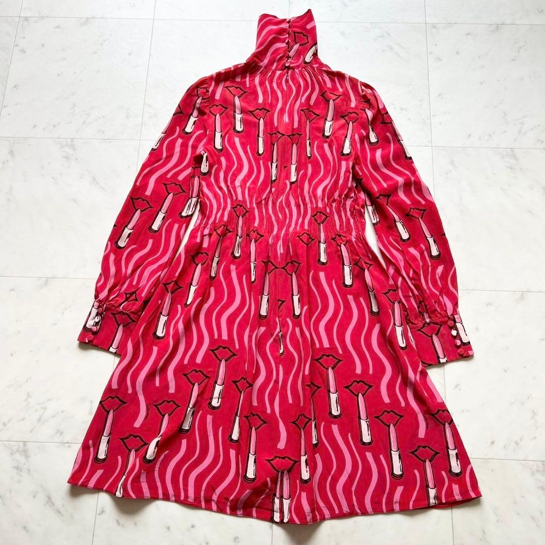 VALENTINO シルク リップ柄 アート ウエストギャザーワンピース