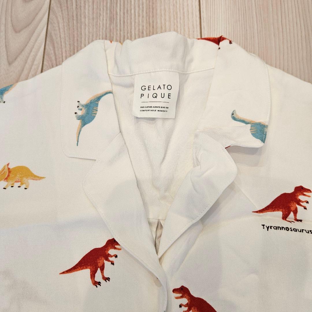 ​美品　gelato pique ジェラピケ　恐竜柄　パジャマ　上下セット　白