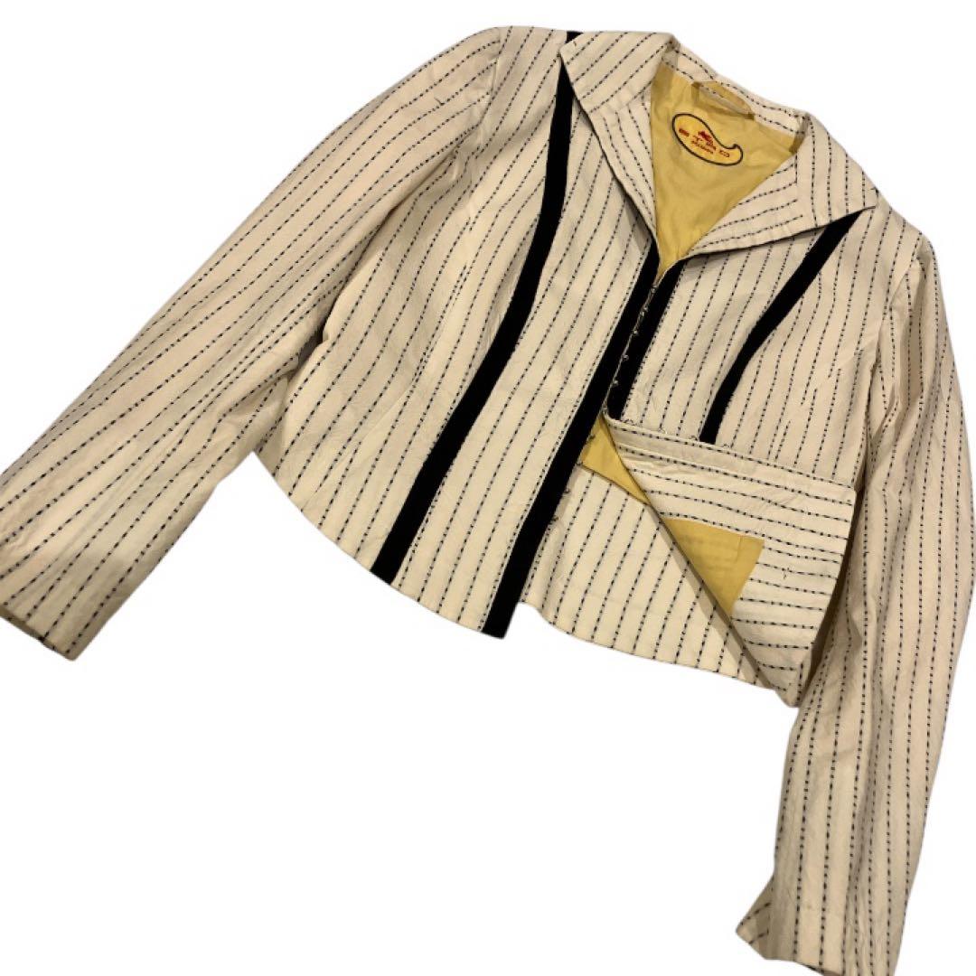美品　ETRO ストライプ柄ジャケット　コットン　イタリア製　クロップド　L