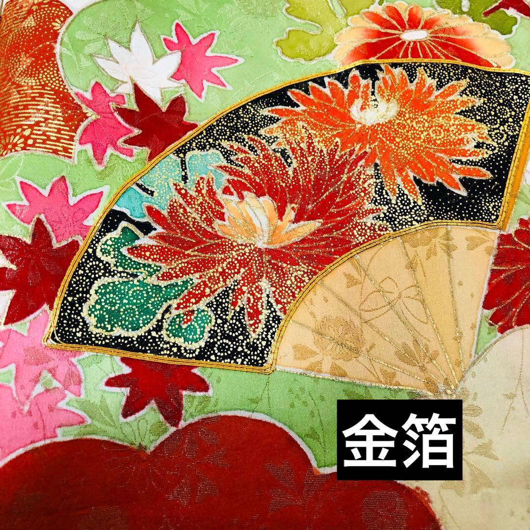 正絹振袖フルセット‼️愛らしいクリーム豪華絢爛菊梅薔薇金糸刺繍見惚れる⭐︎金彩金箔