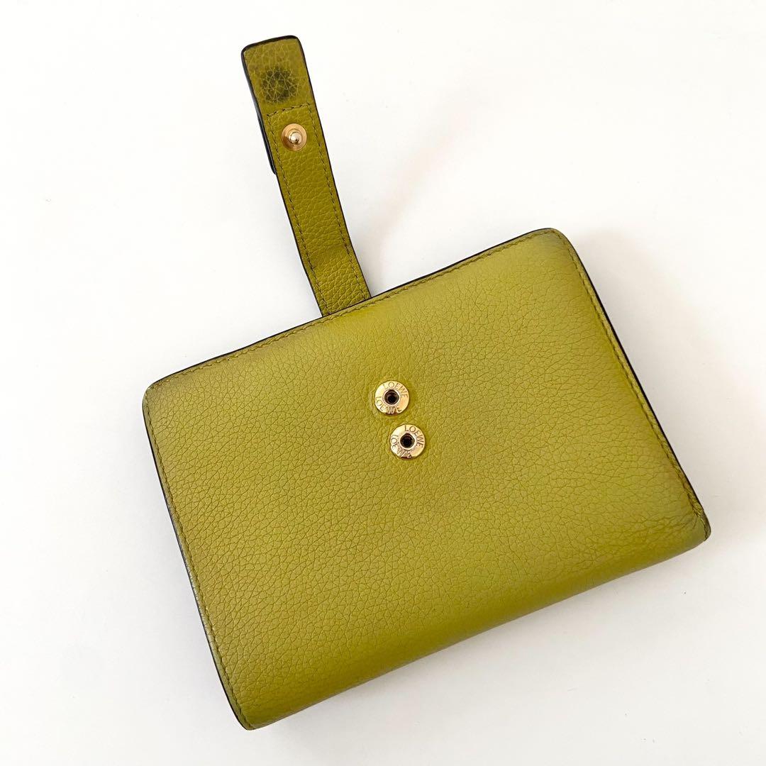 良品　Loewe バーティカルウォレット　二つ折り財布　バイカラー　レザー　黄色