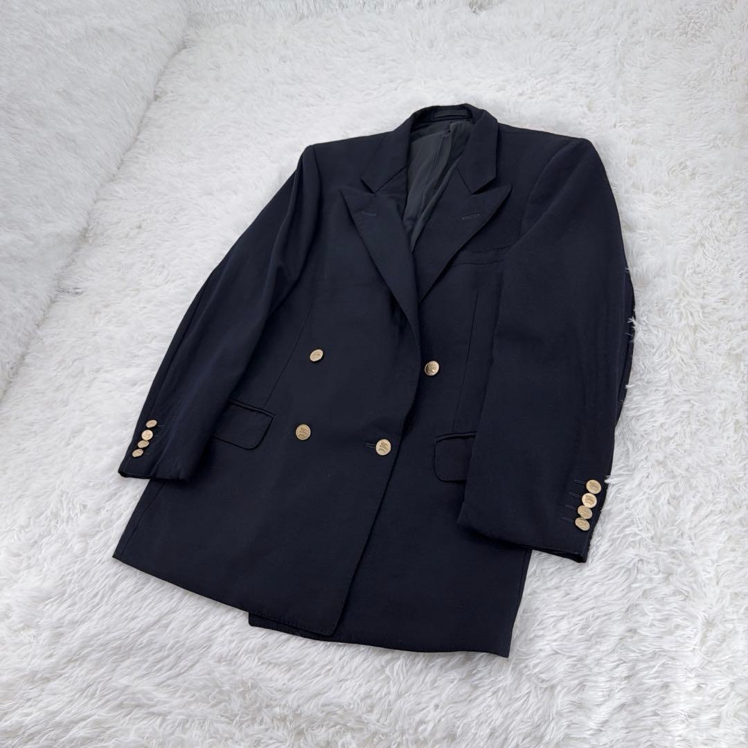 Burberrys テーラード ダブル 金ボタン ロゴ刻印 紺 タスマニアウール