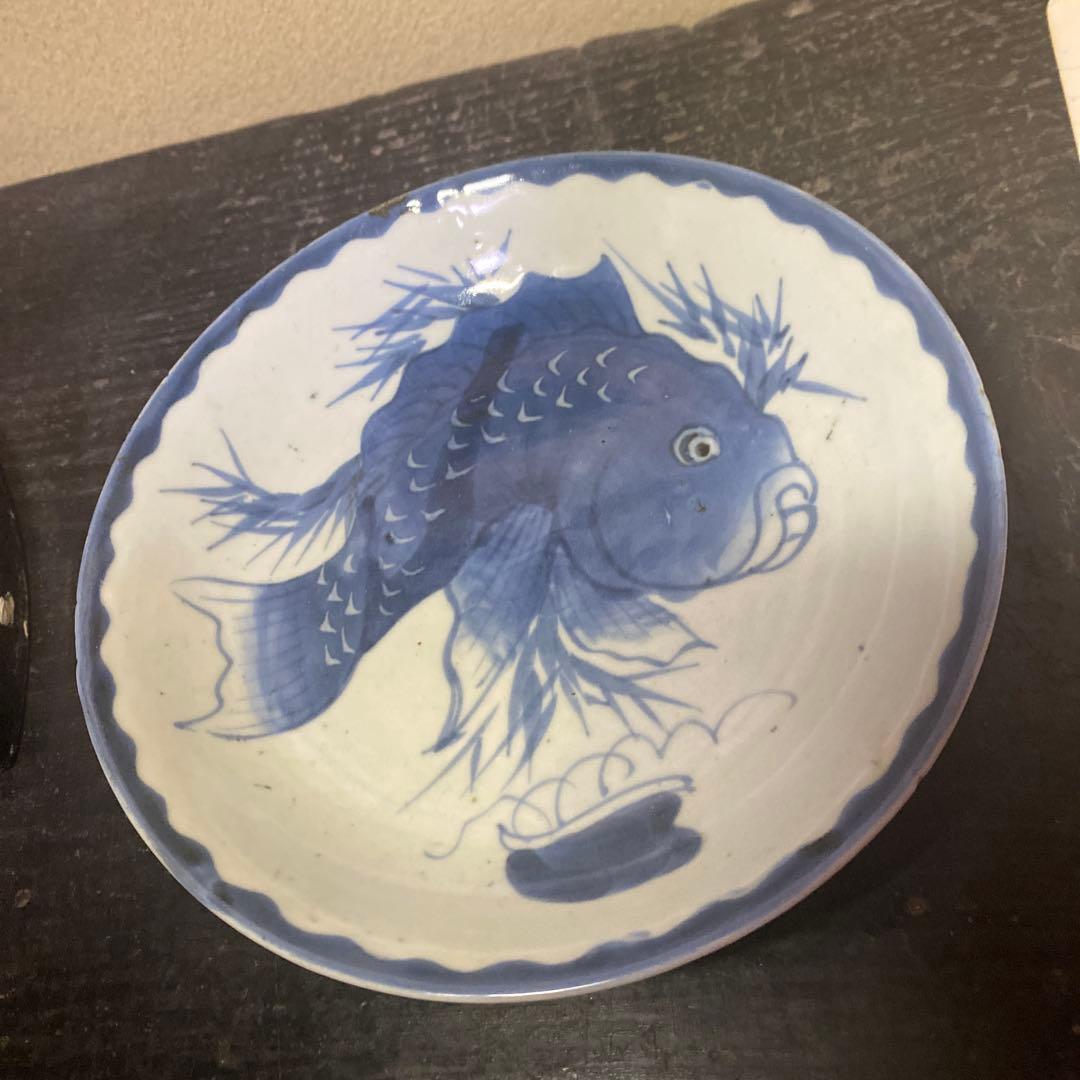 めで鯛文染付古伊万里皿