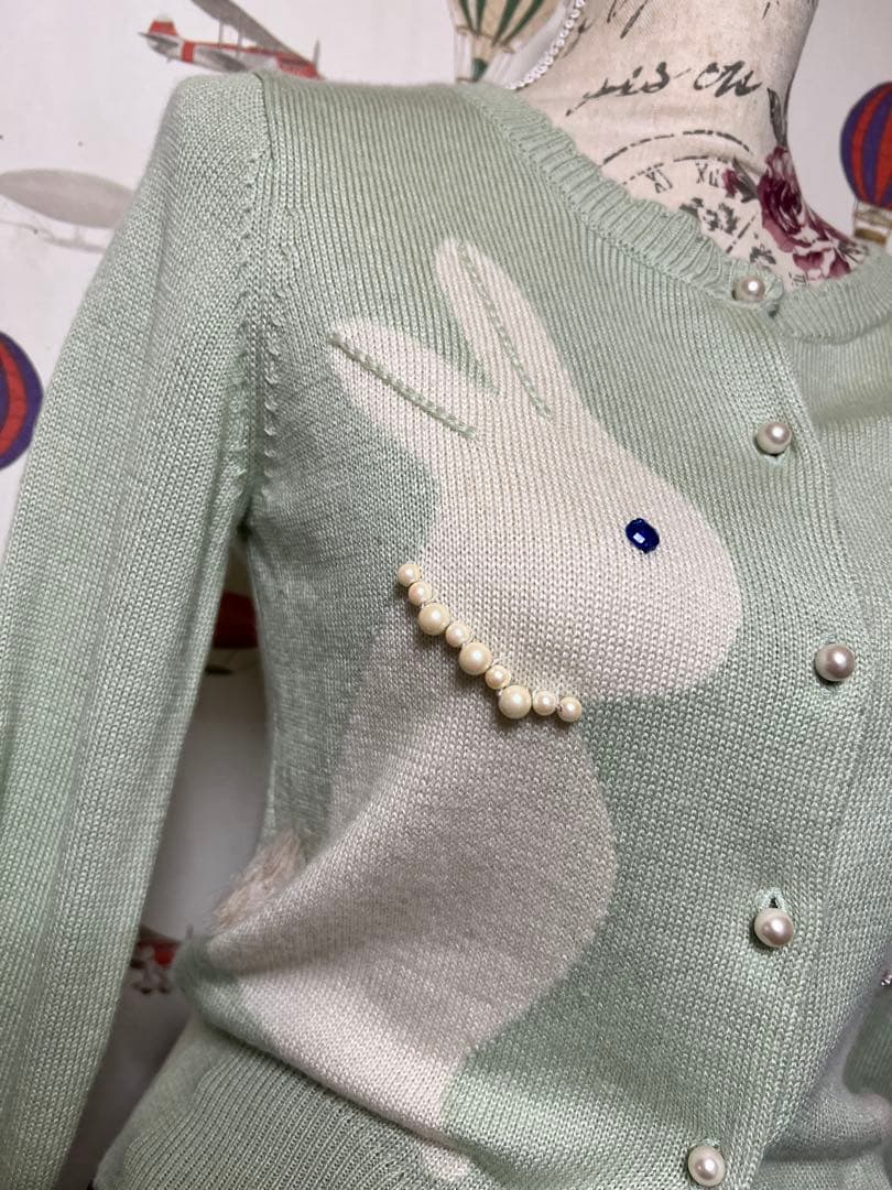 ルルゲッタ　カーディガン　うさぎ　ラビット　ミント　グリーン