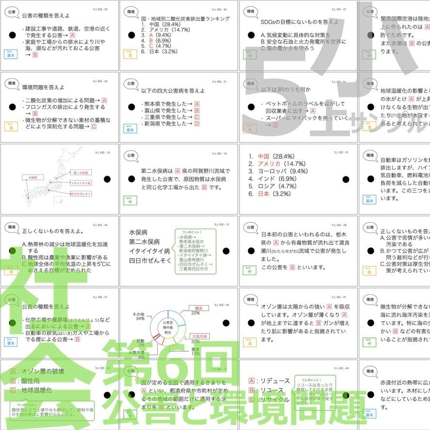 中学受験 暗記カード【5年上 社会 全セット 1-19回】組分けテスト 予シリ