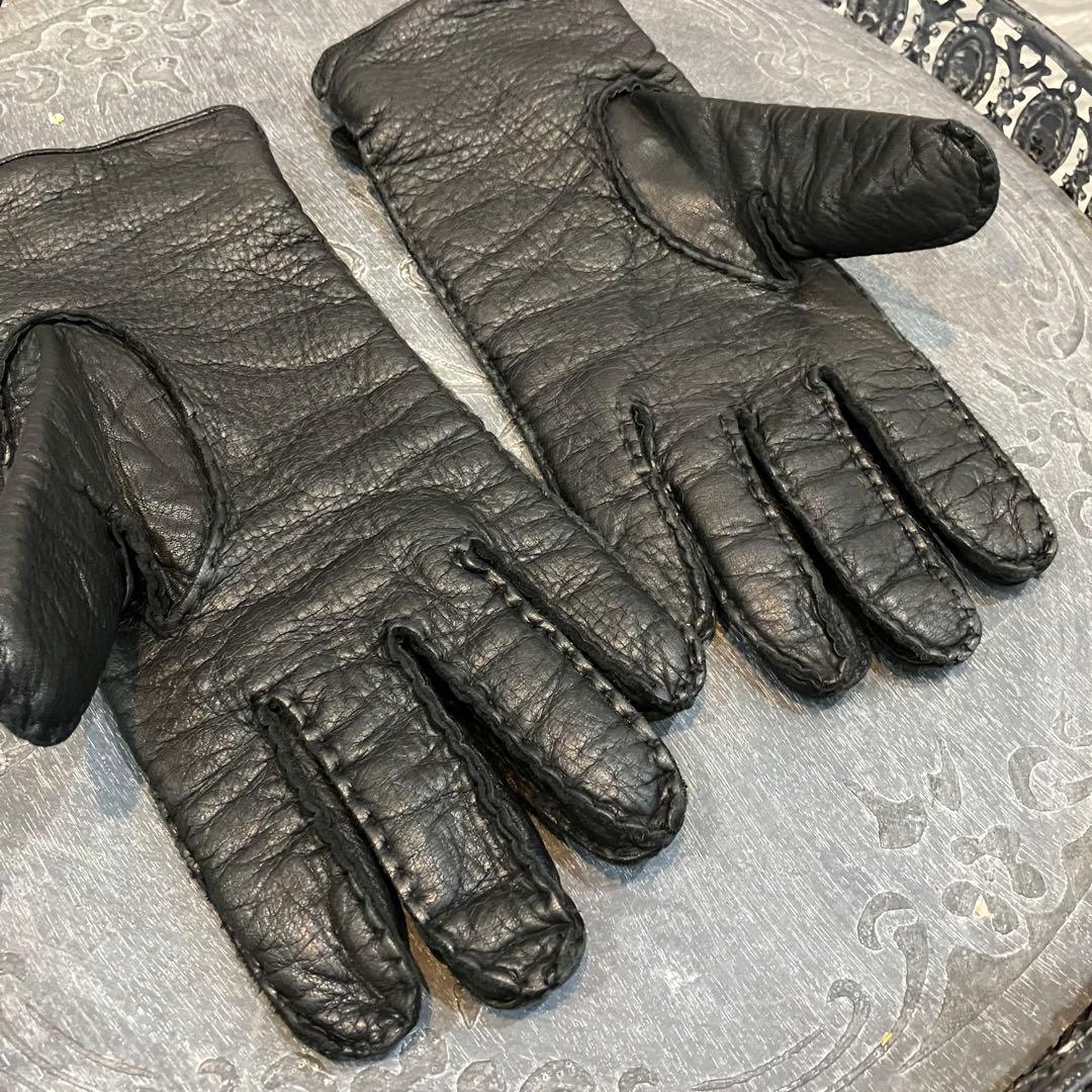 再値下げ.イタリア製.革手袋.グローブス.レザーグローブ.カシミヤ.8.黒.防寒