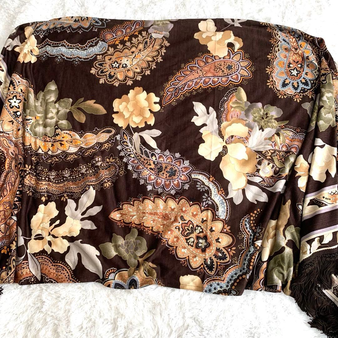 美品✨レオナール シルク ウール 大判ショール 花柄 ペイズリー