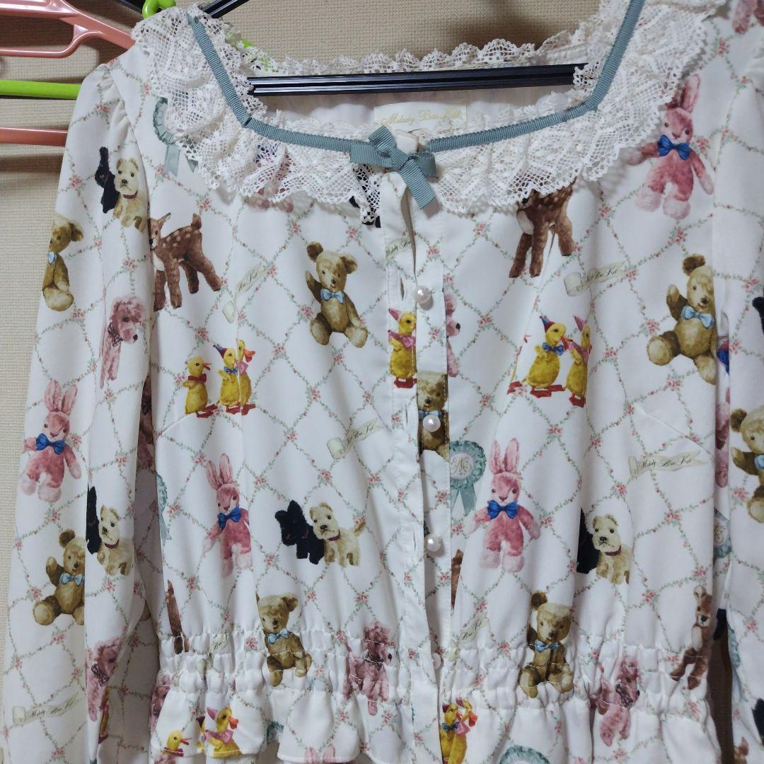 【美品】ぬいぐるみ柄ワンピース（白）