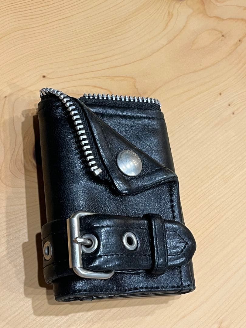 beautiful people ライダースウォレット 三つ折財布 レザー 黒