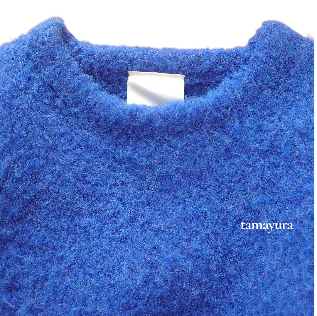 超美品 ウィムガゼット/ミックスヤーンクルーネックニットプルオーバー ブルー