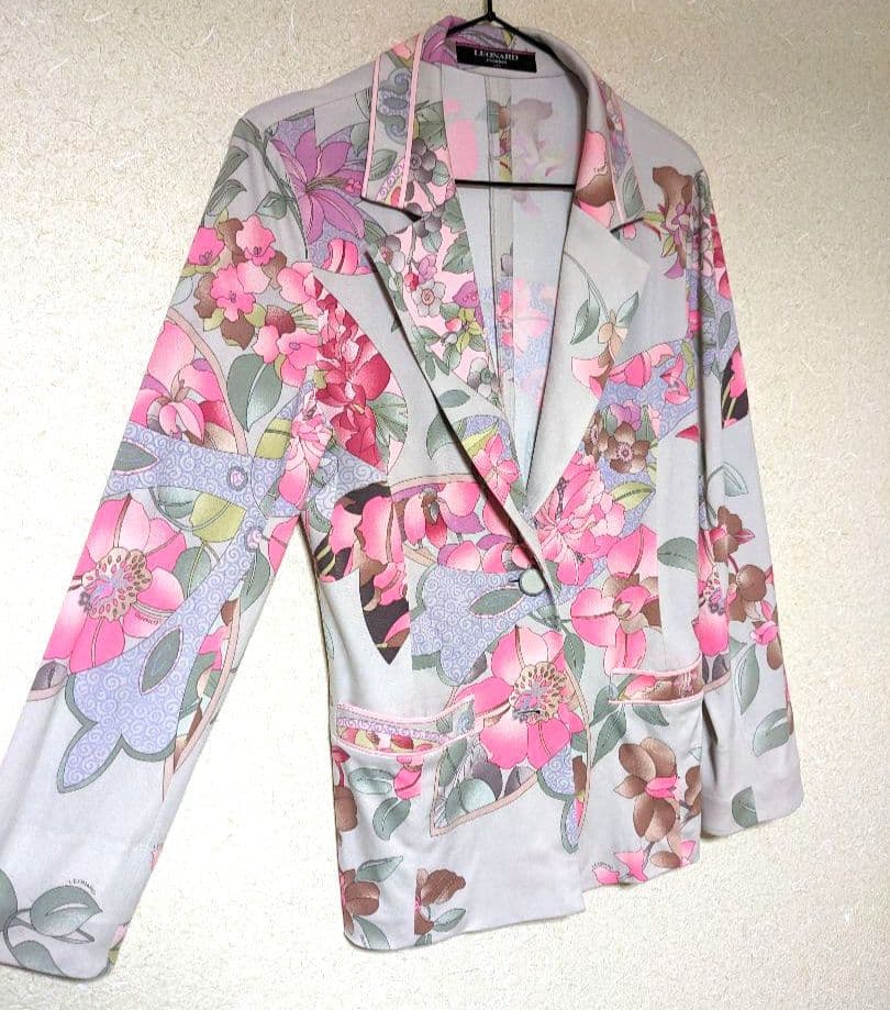 レオナール　ジャケット　カンカン素材　LEONARD　花柄　美品　テーラード