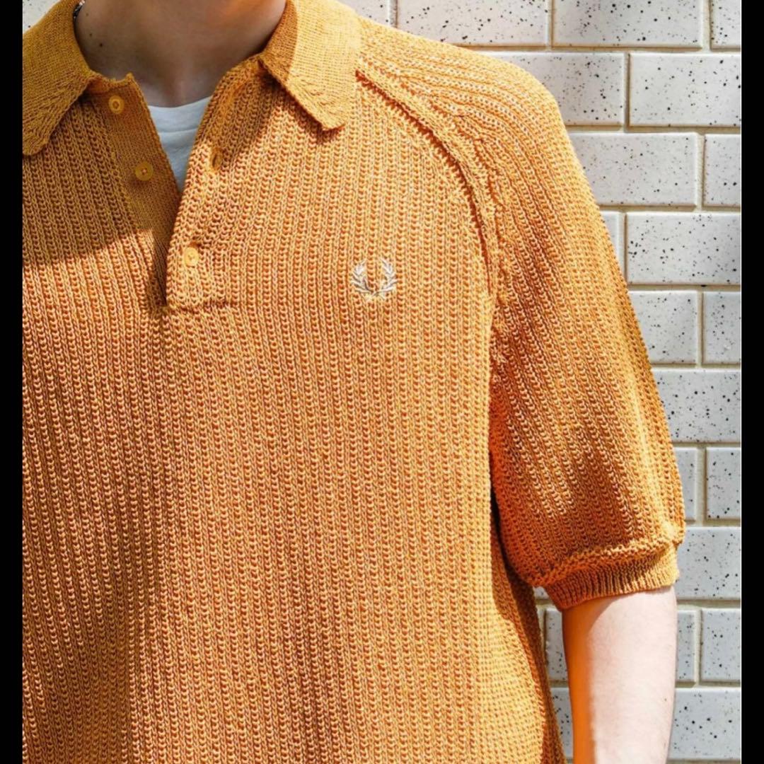 FRED PERRY リネンライク　ニットエディフィス ポロシャツ　黄色