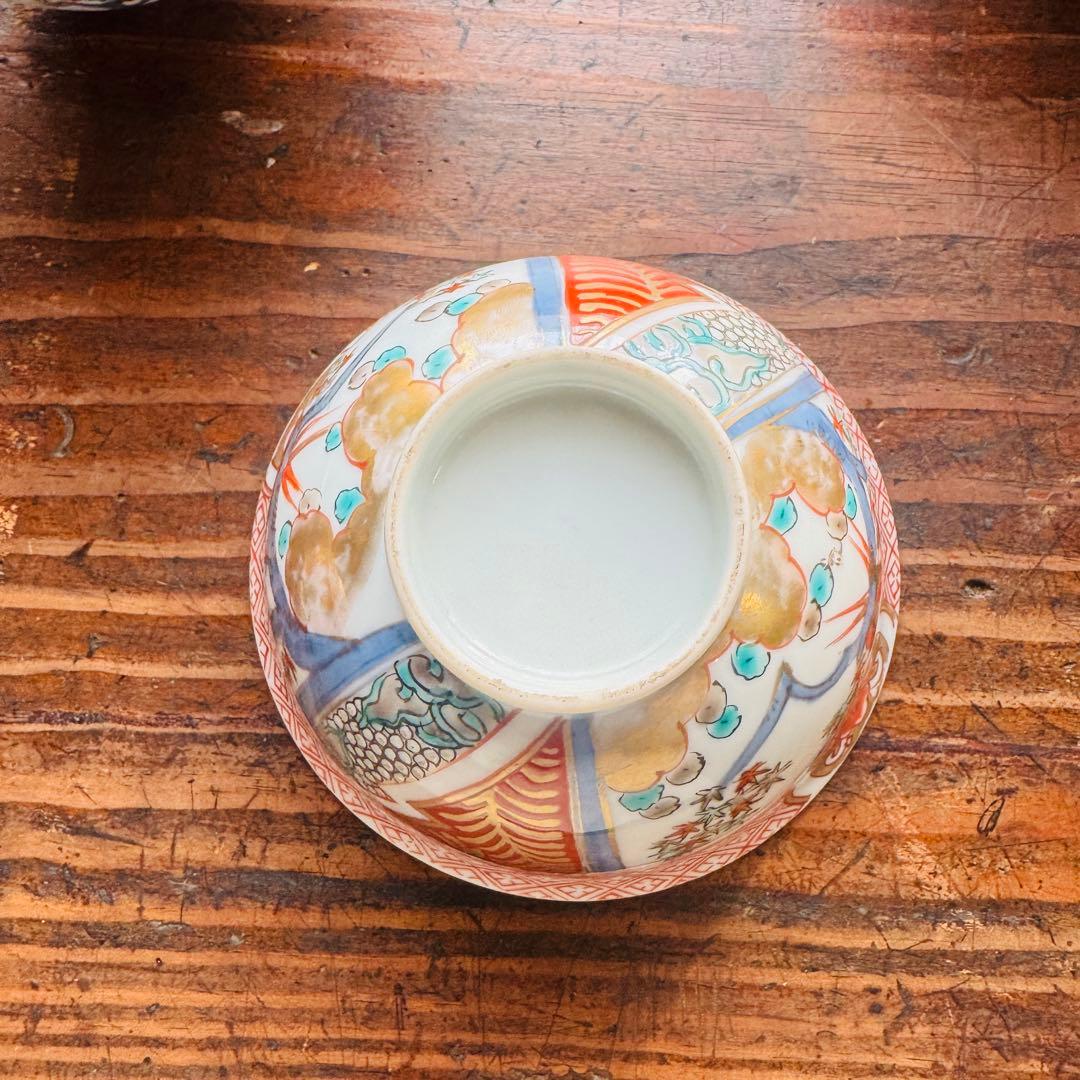 骨董皿　伊万里焼 金彩色絵上手　蓋付き茶碗2客 花鳥文