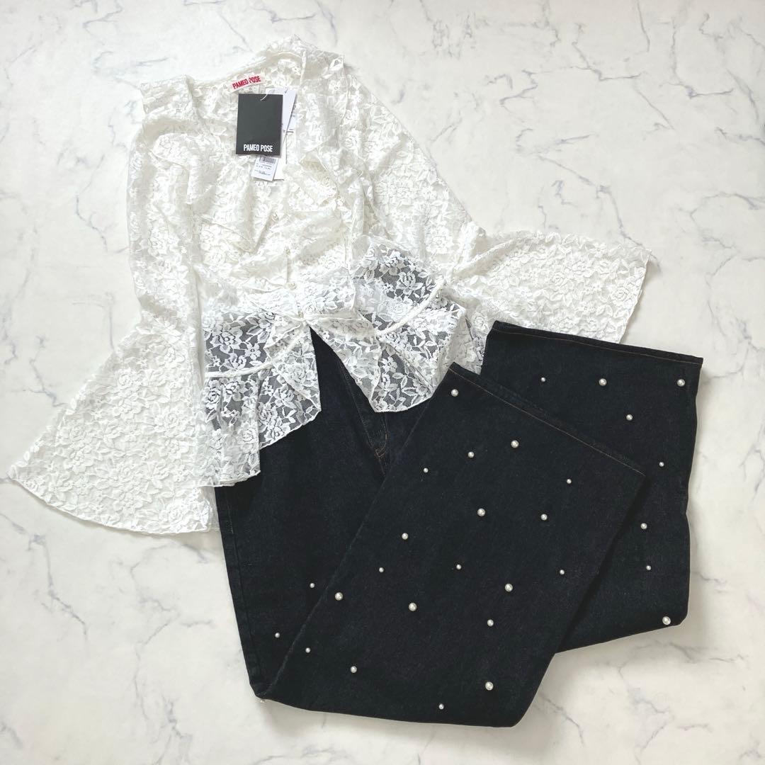 定価4.4万✨新品　パメオポーズ　パール　ワイド　デニムパンツ　ブラック　S