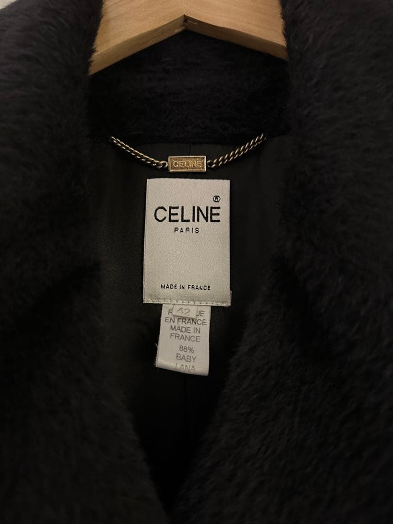 【ちゃこ】CELINE ダブルブレスト ウールロングコート ブラック