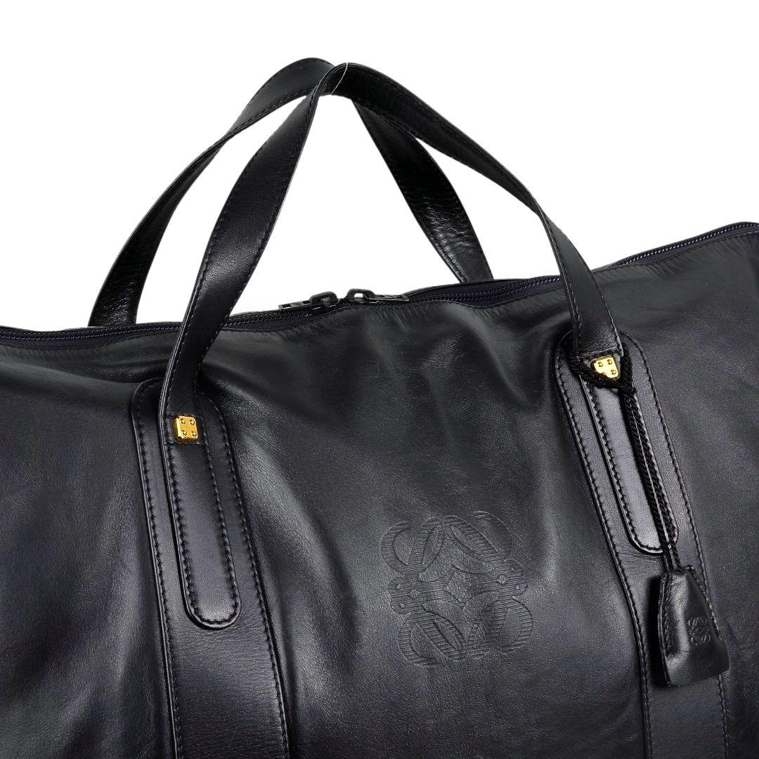 美品 ロエベ LOEWE アナグラム レザー ボストンバッグ ブラック