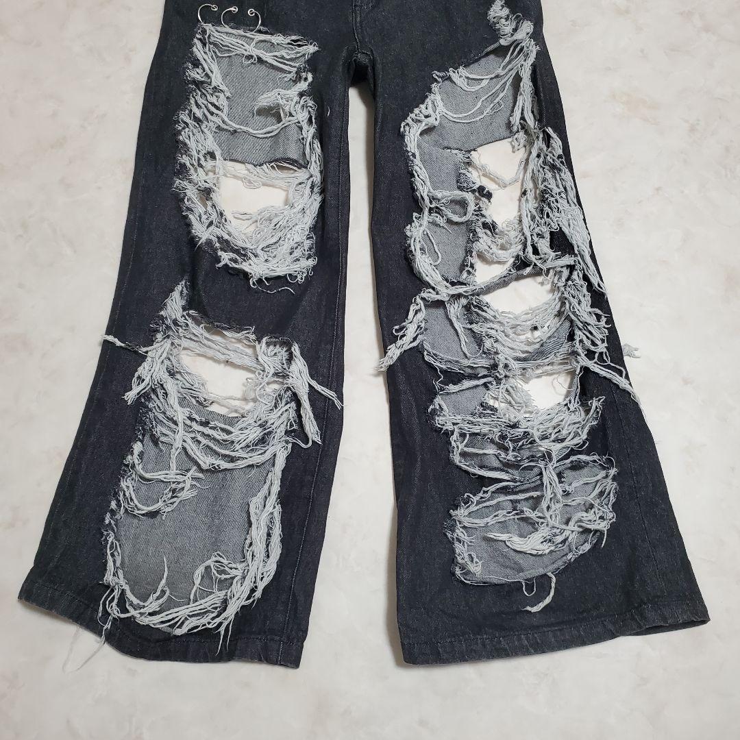 REFLEM レフレム ハイクラッシュデニムパンツ ブラック　黒
