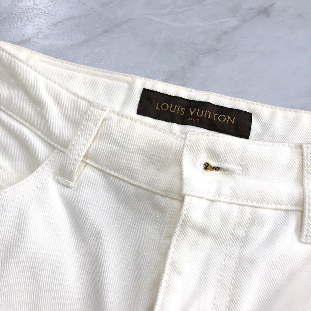【美品】LOUIS VITTONE デニム 銀ボタン ロゴ ホワイト 36