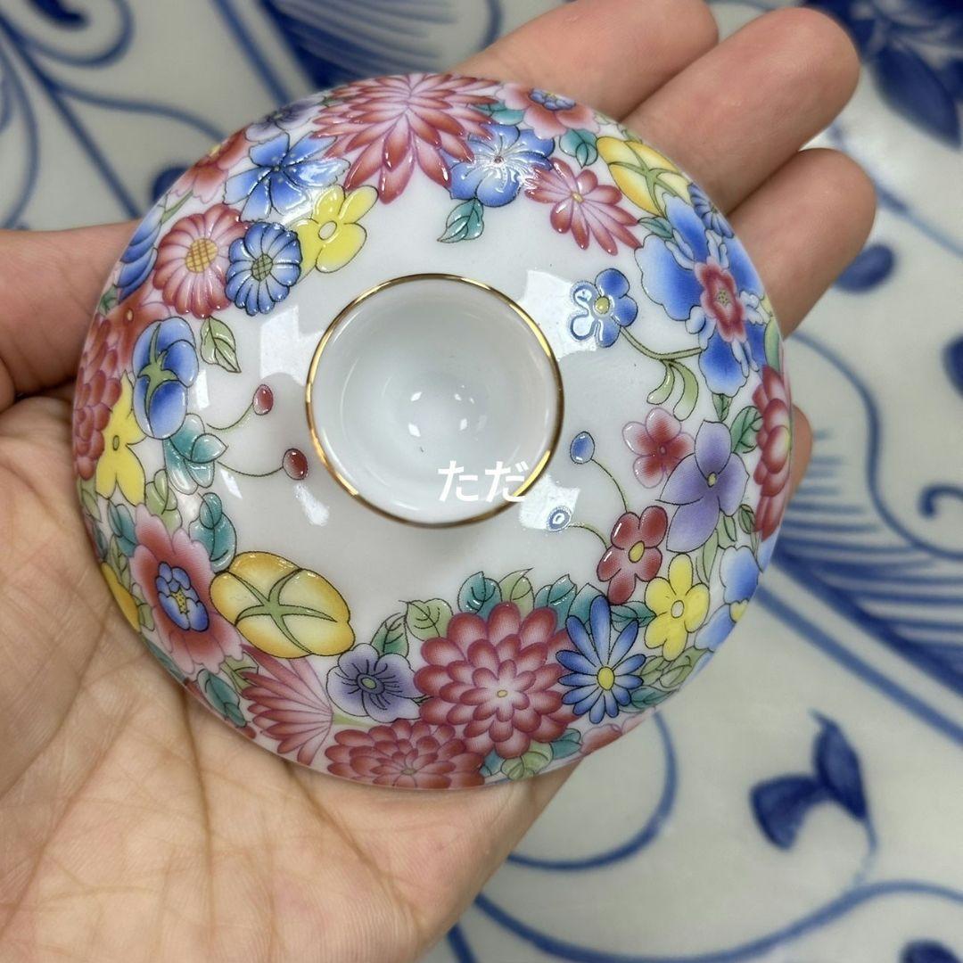 中国茶器 琺瑯彩万花粉彩三才蓋碗 茶器 茶道具 煎茶器 新品未使用