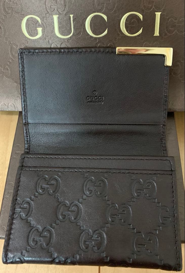 ◆GUCCI シマ レザー カードケース GG柄　名刺入れ
